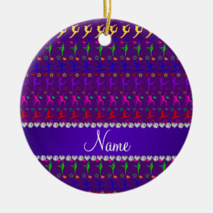 Name purple rainbow gymnastics hearts stars ceramic ornament