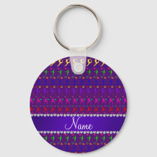 Name purple rainbow gymnastics hearts stars keychain