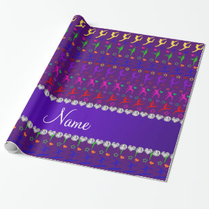 Name purple rainbow gymnastics hearts stars wrapping paper