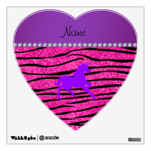 Name purple unicorn hot pink glitter zebra stripes wall decal