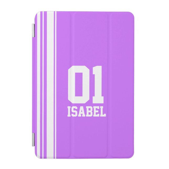 Name purple & white sport name number ipad cover (Front)