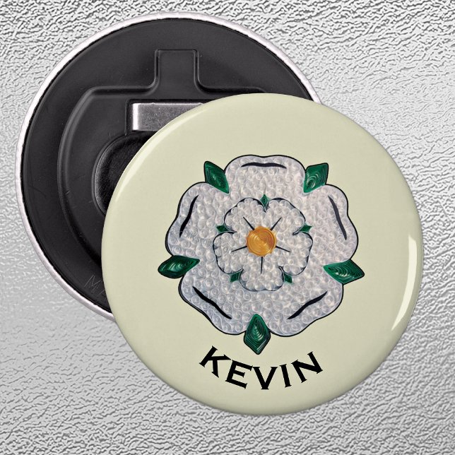 Name, Quilled Yorkshire White Rose Magnet Bottle Opener (Creator Uploaded)