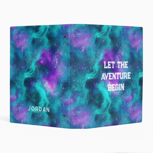 Name Quote Teal and Purple Cosmic Stars Pattern Mini Binder