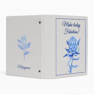 Name Quote Watercolor Cobalt Blue Protea Flower Mini Binder