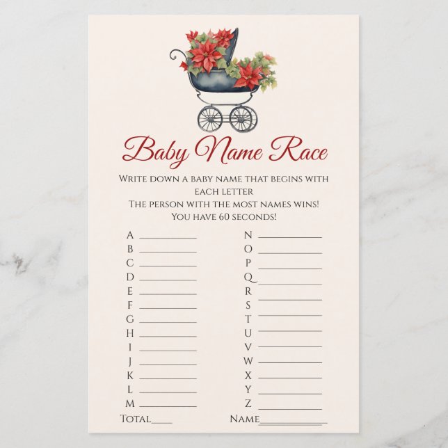 Name Race Baby Xmas Carriage Baby Shower Game (Back)