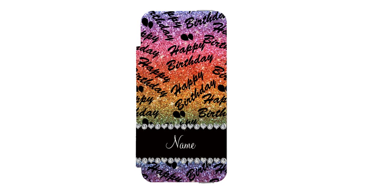 name rainbow glitter happy birthday balloons incipio iphone wallet
