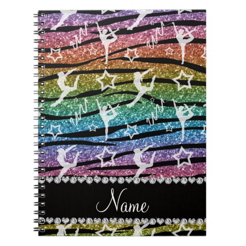 Name rainbow gymnastics glitter zebra stripes notebook