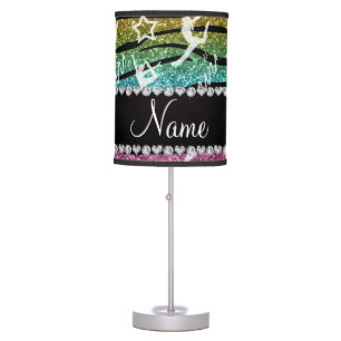 Name rainbow gymnastics glitter zebra stripes table lamp
