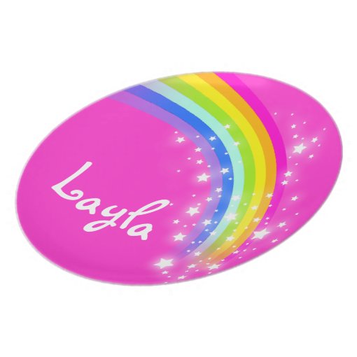 Name rainbow Layla pink girls kids plate | Zazzle