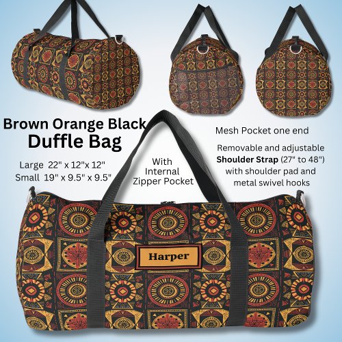 Name Red Black Orange Brown Abstract Geometric Duffle Bag