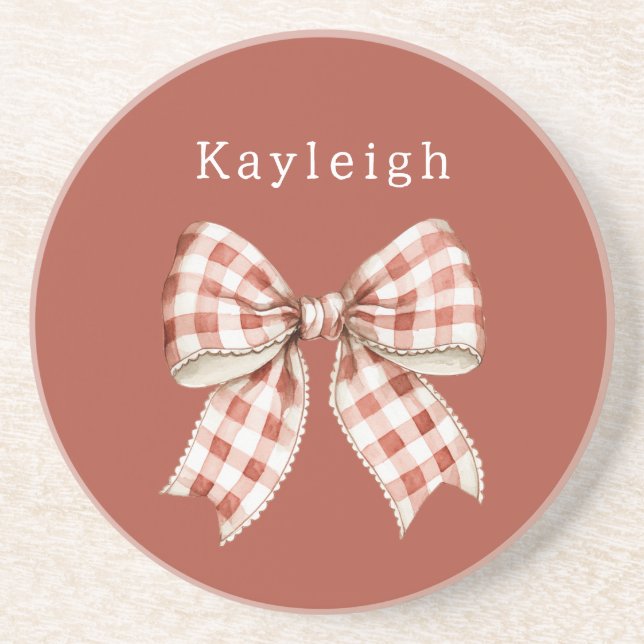 Name Red Cream Bow Coaster (Front)