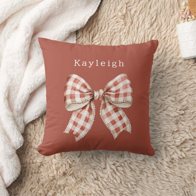 Name Red Cream Bow Throw Pillow (Blanket)