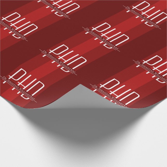 Name Red Graduation PhD Wrapping Paper (Corner)