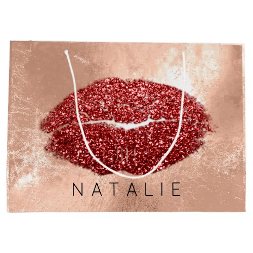 Name Red Kiss Lips Glitter Rose Blush Large Gift Bag