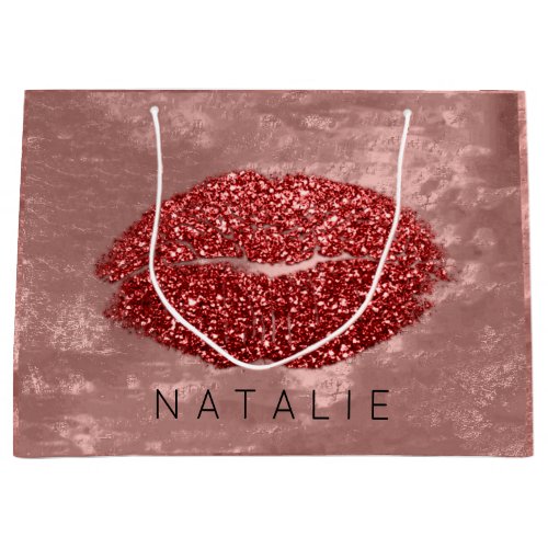 Name Red Kiss Lips Glitter Rose Makeup Artist Large Gift Bag