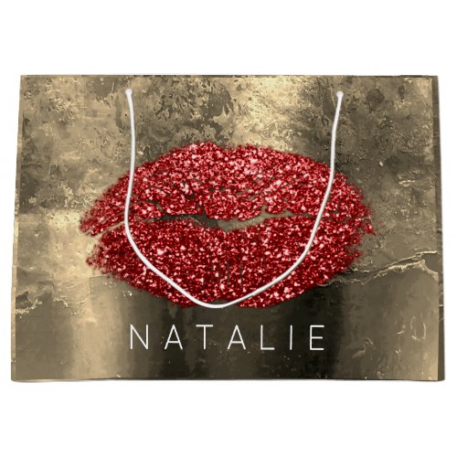 Name Red Kiss Lips Gold Rose Makeup Grunge Large Gift Bag