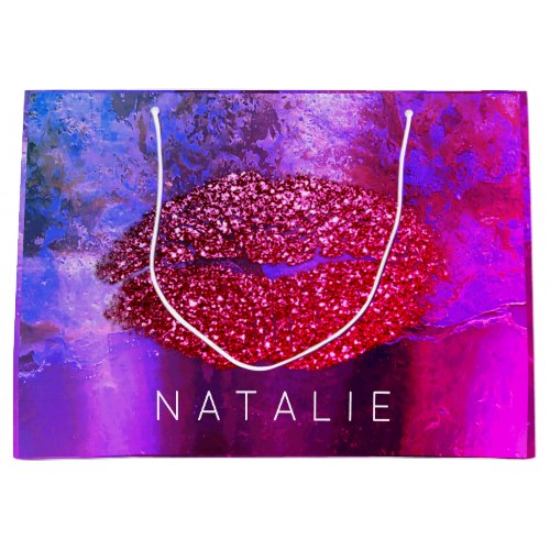 Name Red Kiss Lips Miami PInk Makeup Grunge Large Gift Bag