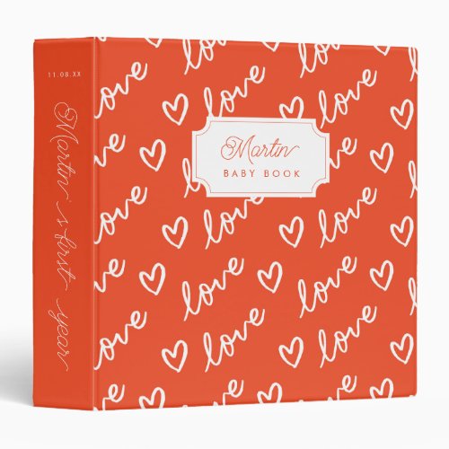 Name Red Love  Hearts Baby Book 3 Ring Binder