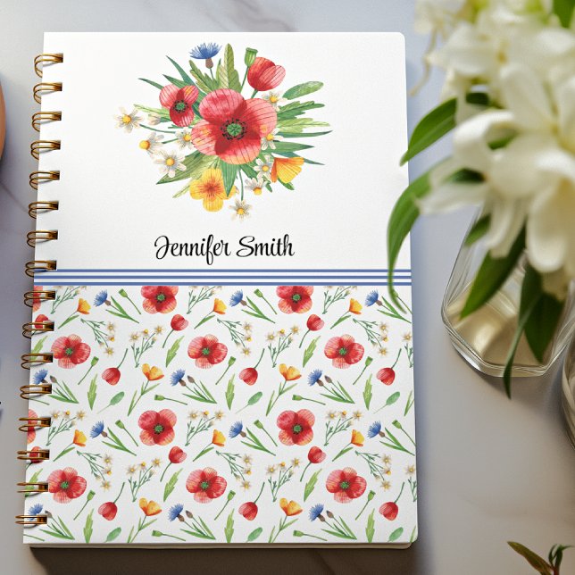 Name, Red Poppies, Summer Wildflowers Spiral Notebook (Creator Uploaded)