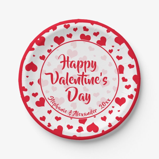 Name | Red Valentine Hearts Random Pattern Paper Plates (Front)