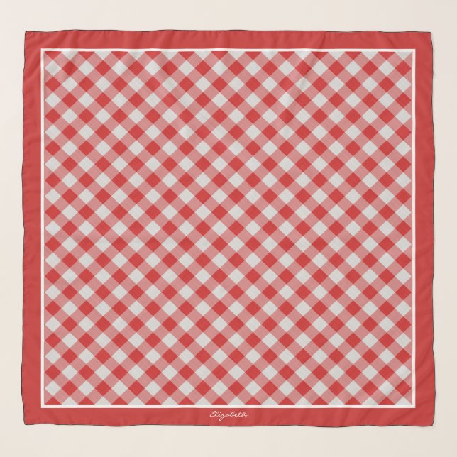Name - Red/White Classic Gingham Checks Pattern Scarf (Front)