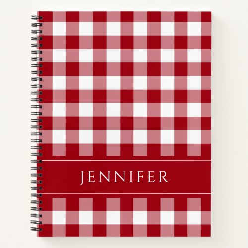 Name Red  White Gingham Checkered Pattern Noteboo Notebook