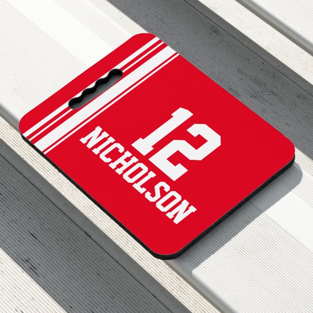 Name red & white sport name number personalized seat cushion (In Situ)