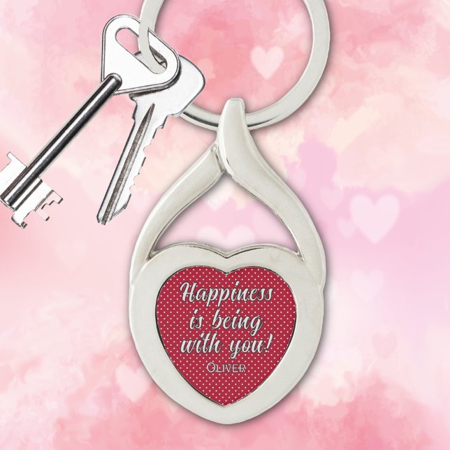 Name, Red & White Valentine Twisted Heart Metal Keychain (Creator Uploaded)