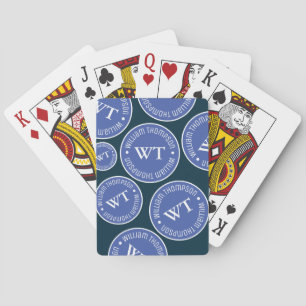 Name Repeated Blue Circles Monogrammed Poker Cards