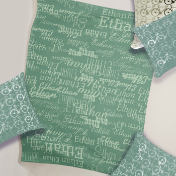 Name Repeated On All-over-printed Dusty Green Fleece Blanket by mixedworld at Zazzle