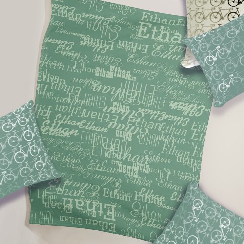 Name Repeated on all_over_printed Dusty Green Fleece Blanket