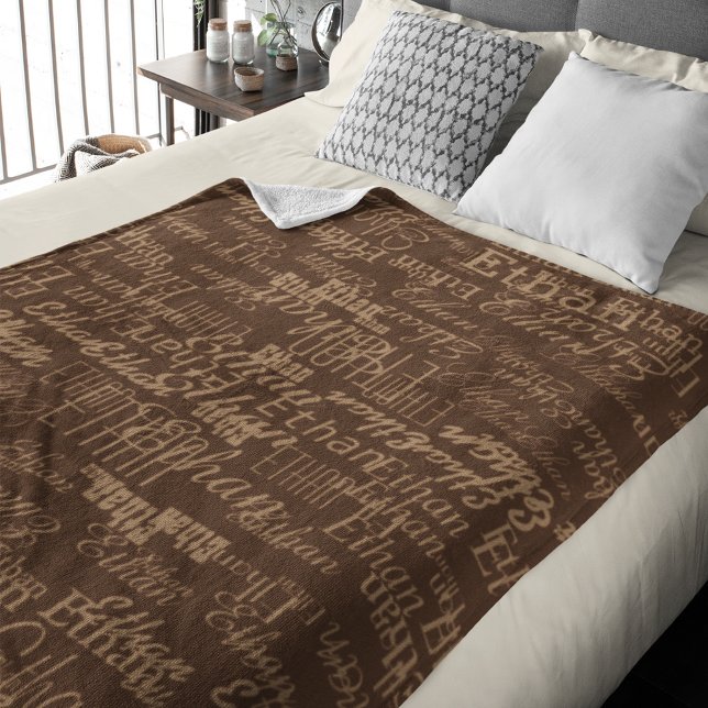 Name Repeated on Brown Stylish all-over-printed Fleece Blanket (Creator Uploaded)