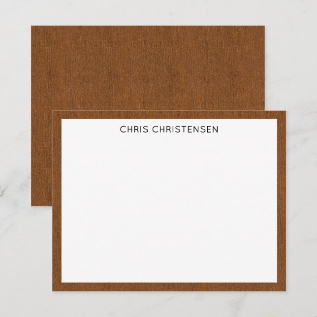 Name || Rich Bronze Denim Print Frame Border Note Card (Front/Back)