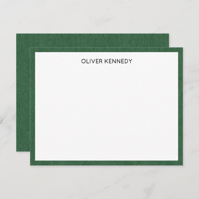 Name || Rich Forest Green Denim Print Frame Note Card (Front/Back)