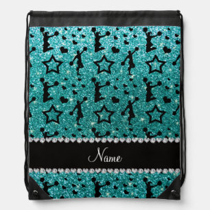 Name robin egg blue glitter stars cheerleading drawstring bag