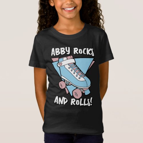 Name Rocks and Rolls Pastel Blue Pink Roller Skate T_Shirt