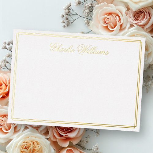 Name romantic script silver gold foil note card