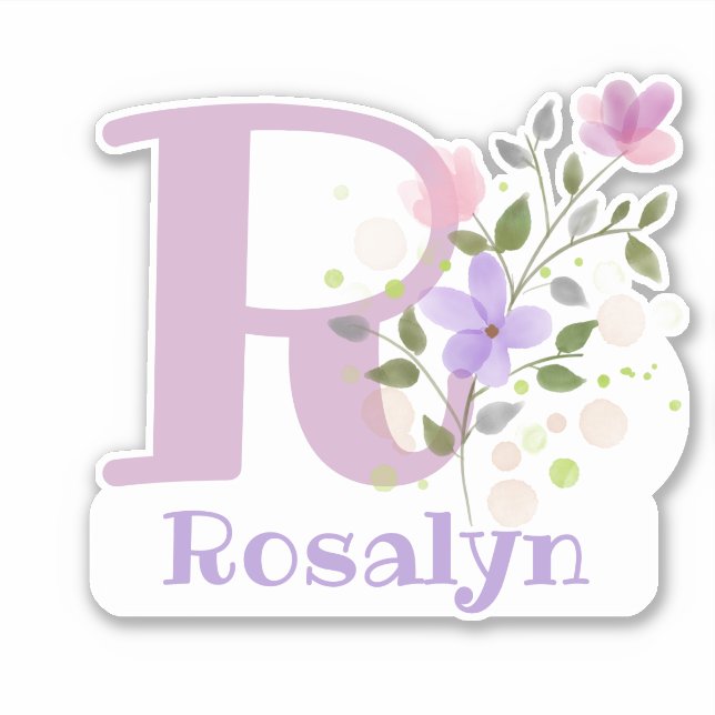 Name Rosalyn plus Initial with Floral Design Sticker (Front)