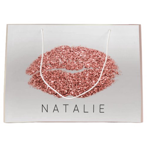 Name Rose Blush Pearl Gray Kiss Lip Glitter Copper Large Gift Bag