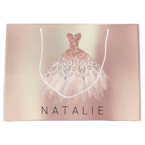 Name Rose Blush Pearl Pink Dress Glitter Princess Large Gift Bag