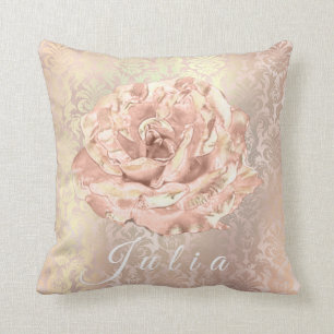 Name Rose Gold Flower Pearly Damask Lux Salmon Throw Pillow