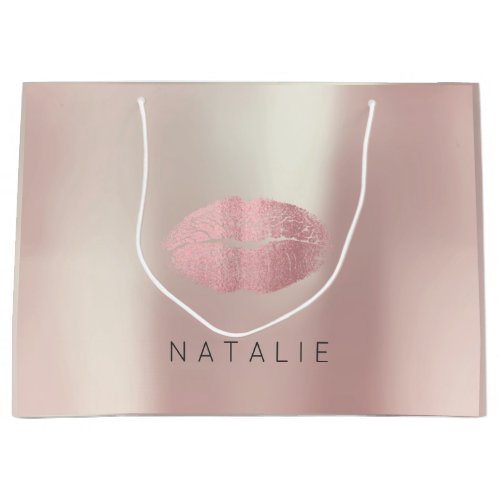 Name Rose Gold Pink Pearl Kiss Lips Favor Gift Large Gift Bag