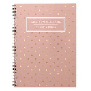 Name Rose Gold Pink Polka Dots Customized Notebook