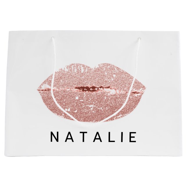 Name Rose Kiss Lips Glitter Gray Minimalim  Large Gift Bag (Front)