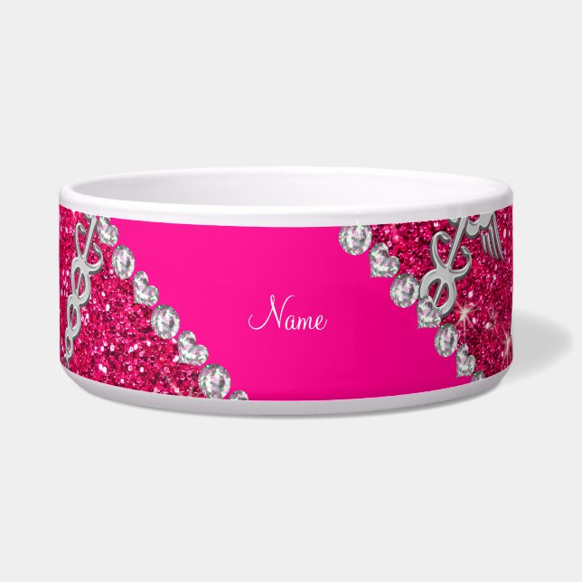 Name rose pink glitter nurse hats silver caduceus bowl (Front)