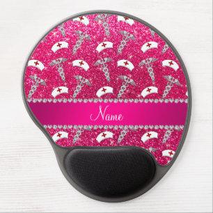 Name rose pink glitter nurse hats silver caduceus gel mouse pad