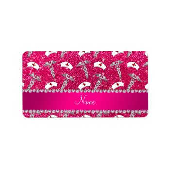 Name Rose Pink Glitter Nurse Hats Silver Caduceus Label by Brothergravydesigns at Zazzle