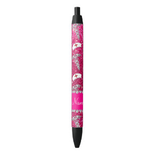 Name rose pink glitter nurse hats silver caduceus pen