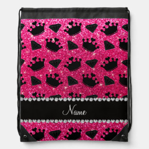 Name rose pink glitter princess crowns diamonds drawstring bag