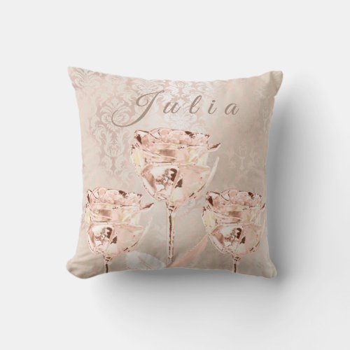 Name Roses Flowers Pink Blush Ivory Lux Damask Throw Pillow
